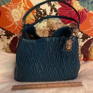 Coach Madison gathered leather peacock colored shoulder bag